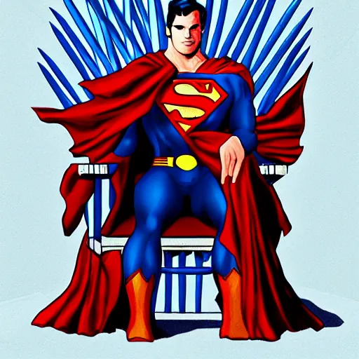 Image similar to superman sitting on the iron throne. artstation