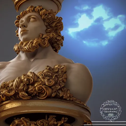 Prompt: baroque vaporwave statue, trending on art station, 4k UHD, 8k, painting illustration, high detail, rendered in unreal engine, 3d render, god rays, volumetric lighting, award winning, photorealistic, Peter Stephens