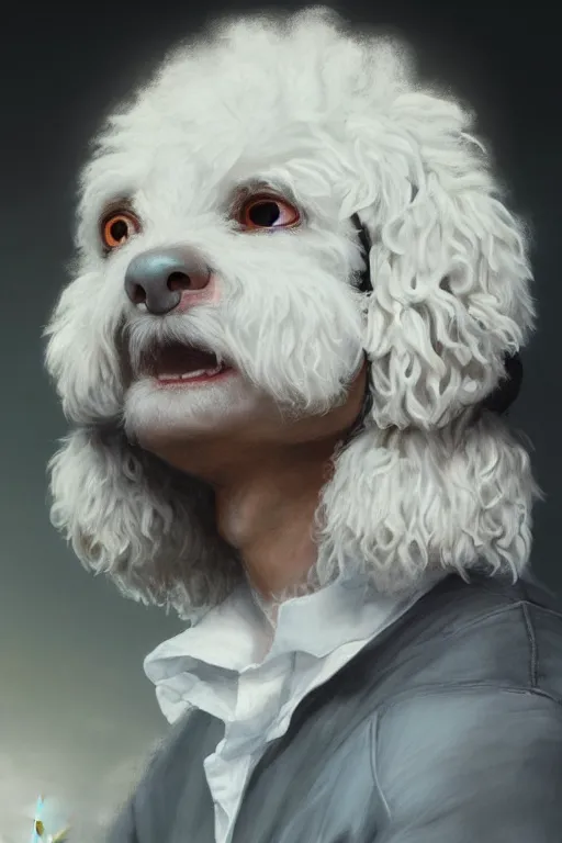 Prompt: portrait of a white michael jackson with a white cockapoo wearing headphones, anatomy, bathed in light, highly detailed, photorealistic, artstation, smooth, sharp focus, illustration, unreal engine 5, 8 k, art by artgerm and greg rutkowski and edgar maxence