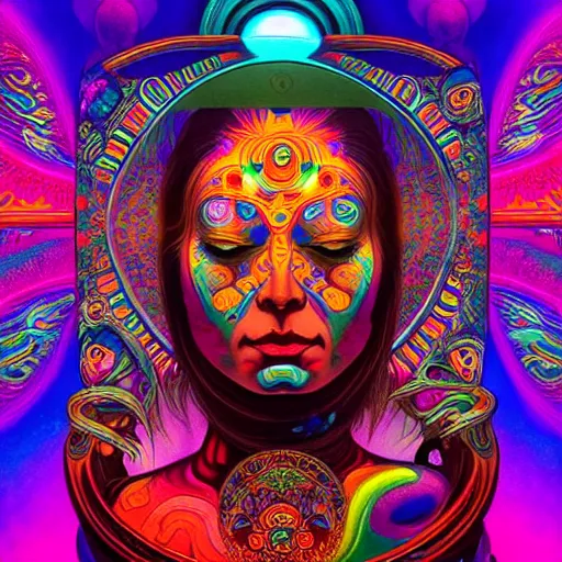 Image similar to An extremely psychedelic experience, colorful, surreal, dramatic lighting, cosmonaut, LSD, cyberpunk Tibetan bodhisattva, detailed, intricate, elegant, highly detailed, digital painting, art nouveau, tarot, artstation, concept art, smooth, sharp focus, illustration, art by Sam spratt, dan mumford, Artem Demura and alphonse mucha