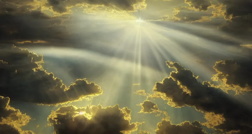 Image similar to heaven with angels floating on clouds god rays, by eugene von guerard, ivan shishkin, dramatic lighting, concept art, trending on artstation, 8 k