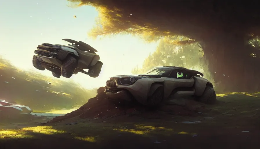 Image similar to a beautiful concept offroad suv by cory loftis, fenghua zhong, ryohei hase, ismail inceoglu and ruan jia. volumetric light, detailed, octane render, midsommar