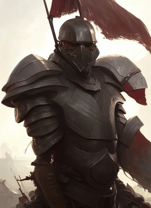 Prompt: portrait epic armored war commander holding a white flag and lost both his arms. highly detailed, digital painting, concept art, smooth, sharp focus, illustration, art by greg rutkowski