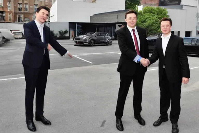 Prompt: mrbean shaking hands with elon musk