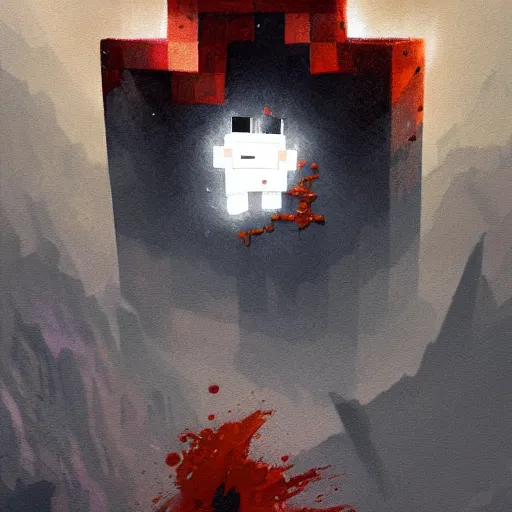 Prompt: greg rutkowski painting of a minecraft ghast