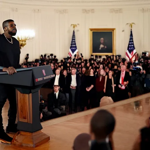 Prompt: president kanye west giving a speech at the white house