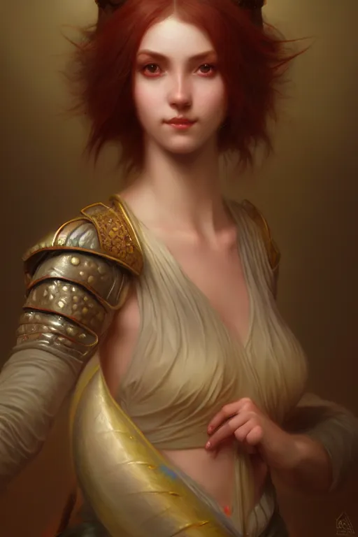 Image similar to a portrait of a fantasy creature, bored, illustration, soft lighting, soft details, painting oil on canvas by Edmund Blair Leighton and Charlie Bowater octane render trending on artstation d&d characters, 4k, 8k, HD