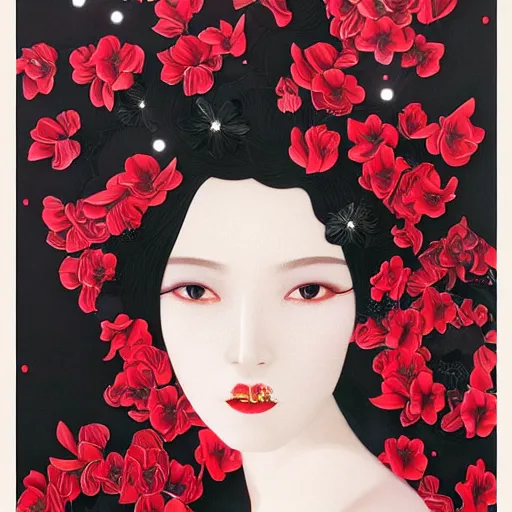 Image similar to breathtaking detailed concept art painting art deco pattern black red flowers and diamonds by hsiao - ron cheng, bizarre compositions, exquisite detail