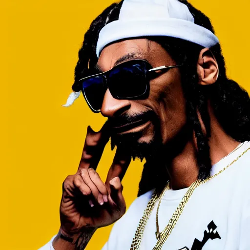 Image similar to hyperdetailed 3 d cartoon render of cartoon snoop dogg in a confident expressive pose, cartoon eyes!!!!! cute cartoon style, white background, low angle shot, cinematic studio lighting, studio quality, octane render, unreal engine 5, trending on artstation, art by sebastian jm, 8 k