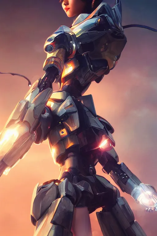 Prompt: a young attractive Asian woman piloting a mecha, dramatic pose, chrome and LEDs, highly detailed, photorealistic, volumetric lighting, digital art, in the style of Artgerm and Tom Bagshaw