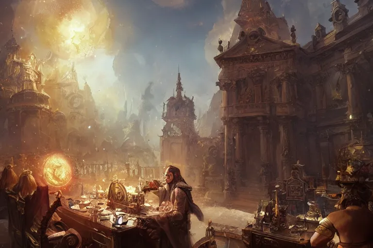 Image similar to a time traveler sharing the time machine in the baroque era, hearthstone art style, epic fantasy style art by Craig Mullins, fantasy epic digital art, epic fantasy card game art by Greg Rutkowski