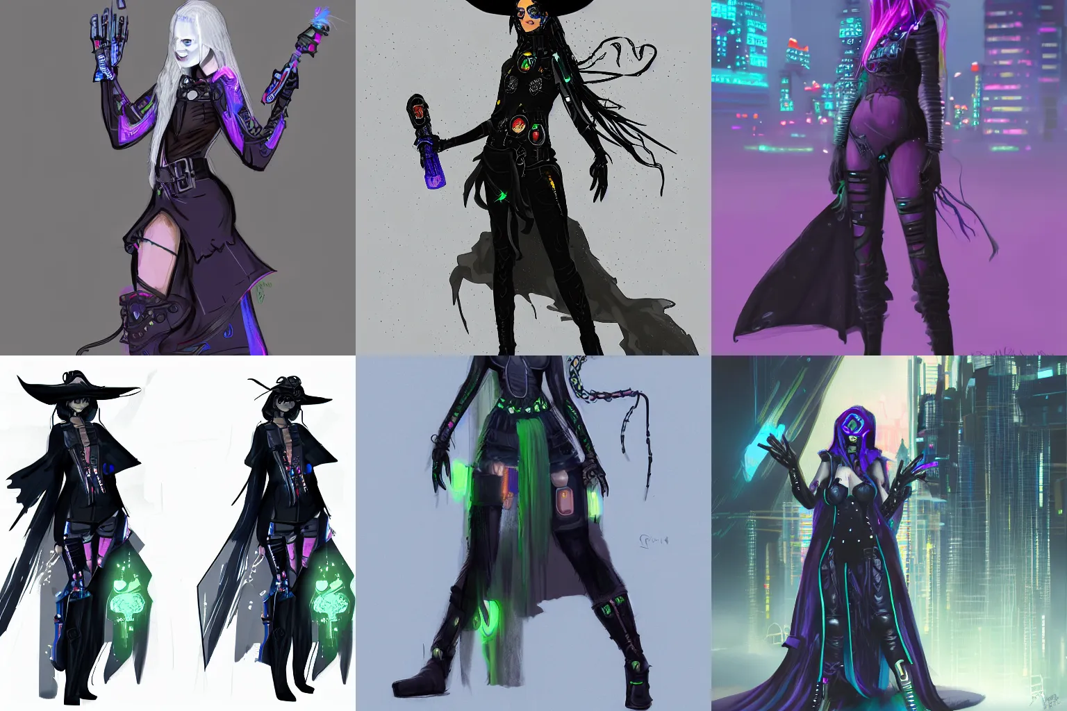 Prompt: concept art of a beautiful cyberpunk witch