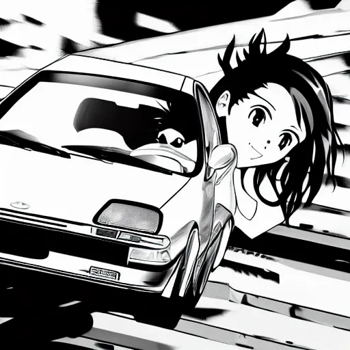 Initial D Style Manga Anime Black and White Japanese · Creative