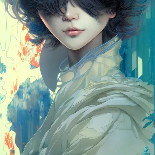 Image similar to prompt : glorious character portrait soft light painted by james jean and katsuhiro otomo and erik jones, inspired by evangeleon anime, smooth face feature, intricate oil painting, high detail illustration, sharp high detail, manga and anime 1 9 9 9