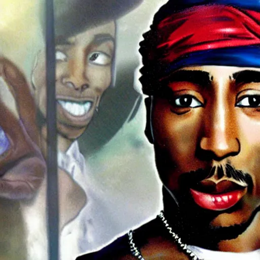 Image similar to Tupac Shakur, screenshot from a 2012s anime