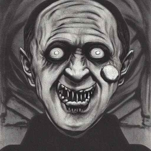 Image similar to vladimir putin demonic horror jester face, in lava cave, polaroid black and white picture, 1 9 th century, scary horrifying satanic rituals, hell gate