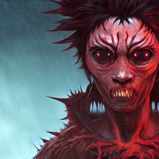 Image similar to demon boy, yound adult yokai boy with wild spiky hair, vantablack cloak, red eyes, ultra realistic, concept art, intricate details, eerie, highly detailed, photorealistic, octane render, 8 k, unreal engine. art by artgerm and greg rutkowski and charlie bowater and magali villeneuve and alphonse mucha