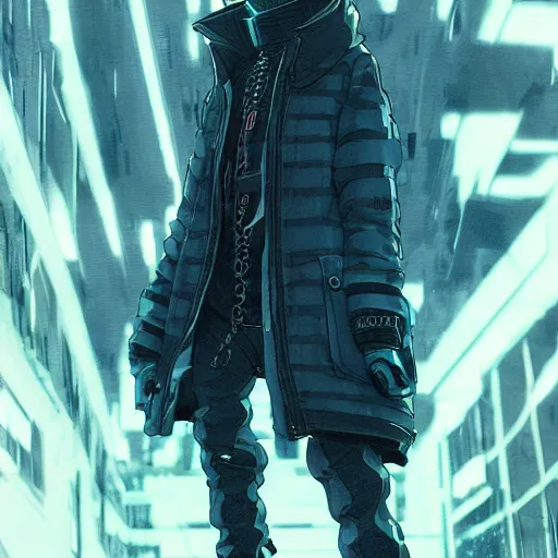 Image similar to killua zoldyck, edgy streetwear, techwear, cyberpunk style outfit, scifi, blue side lighting, detailed portrait, intricate complexity, by greg rutkowski, ross tran, conrad roset, takato yomamoto, ilya kuvshinov. 4 k, beautiful, aesthetic octane render, cinematic dramatic atmosphere