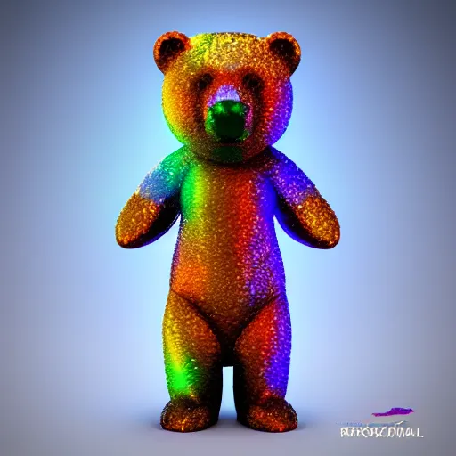 Image similar to multicolored crystal bear statue, magical, light background, 8 k, unreal engine, octane render, hyperrealistic, rim light