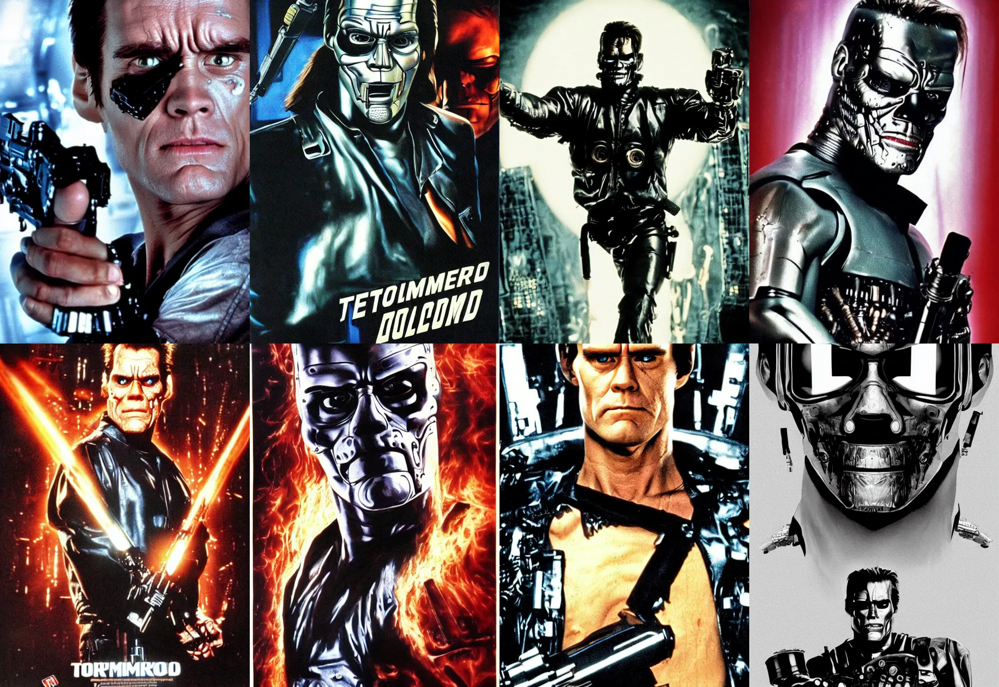 Prompt: jim carrey as terminator, mask, lasers, movie poster, epic, blockbuster, 1 9 9 7