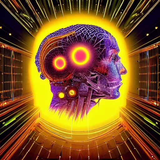 Image similar to humankind transcendence into collaborative intelligence, group intelligence, ai, by alex gray, mystery, lcd, album cover, award winning, colorful, volumetric lighting, trending on artstation