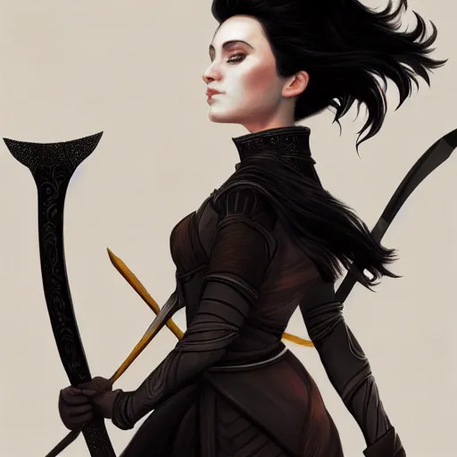 Image similar to portrait, woman with black hair called the lady of ash wielding a sword, elegant, illustration, fire magic, detailed, intricate, sharp focus, digital painting