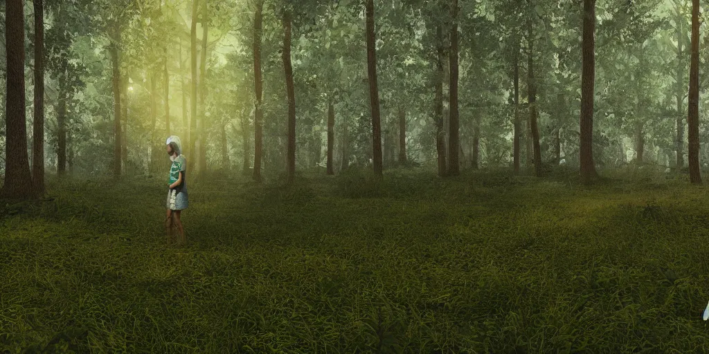 Prompt: An introvert numbed in the forest, wide shot, HD, highly detailed, Blender Render