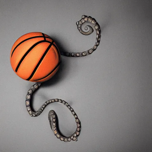 Image similar to octopus with past as its tentacles, and a basketball as its body
