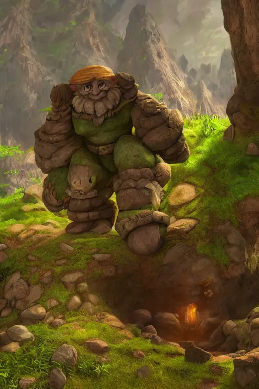 Image similar to zelda fantasy art giant golem troll wood rock, global illumination ray tracing hdr fanart arstation by sung choi and eric pfeiffer and gabriel garza and casper konefal