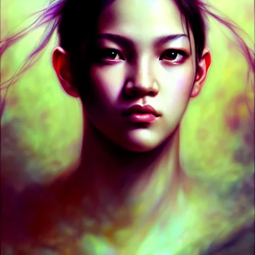 Image similar to blackpink, hyperrealistic portrait, by karol bak and agnes cecile, fantasy art, photo realistic, dynamic lighting, artstation, poster, volumetric lighting, very detailed face, intricate complexity, rule of thirds, 8 k, award winning