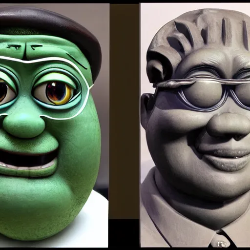 Prompt: intricate detailed bust of mike wazowski being handcrafted by mao zedong