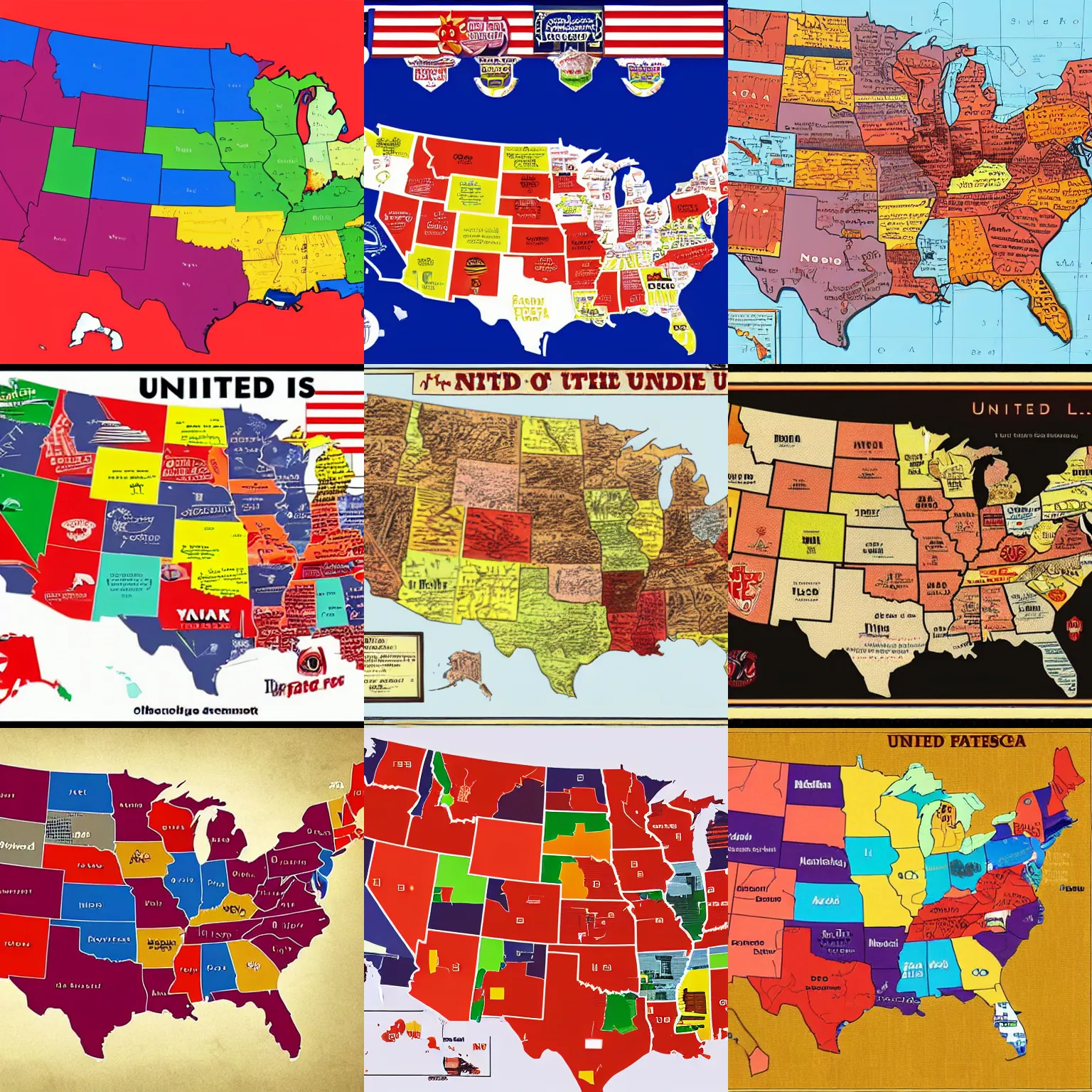 Prompt: map of the United States made out of fast food