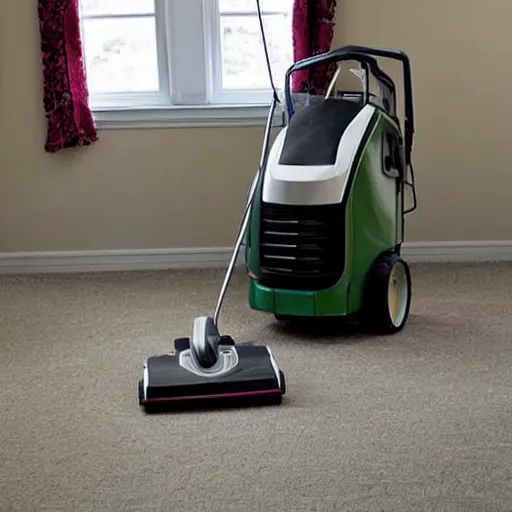 Prompt: floor made of laundry with a lawnmower on top