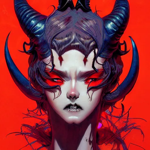 Prompt: prompt : devil women with horns soft light painted by james jean and katsuhiro otomo and erik jones, inspired by akira anime, smooth face feature, intricate oil painting, high detail illustration, sharp high detail, manga and anime 1 9 9 9