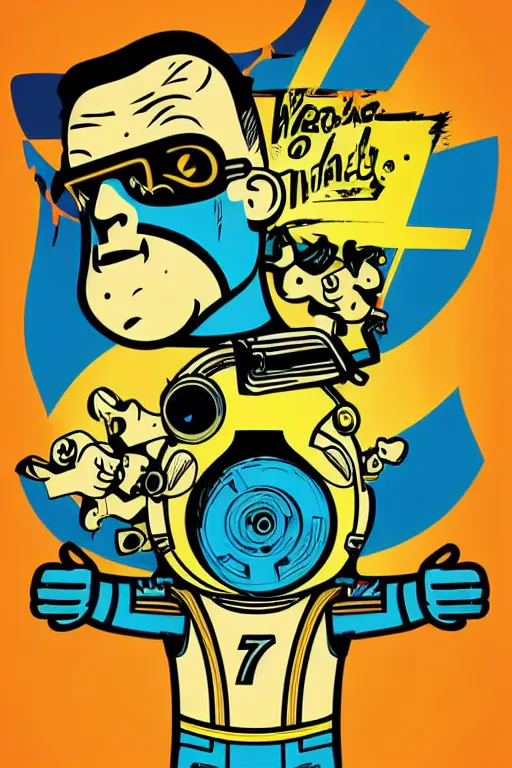 Image similar to fallout 7 6 retro futurist illustration art by butcher billy, sticker, colorful, illustration, highly detailed, simple, smooth and clean vector curves, no jagged lines, vector art, smooth andy warhol style