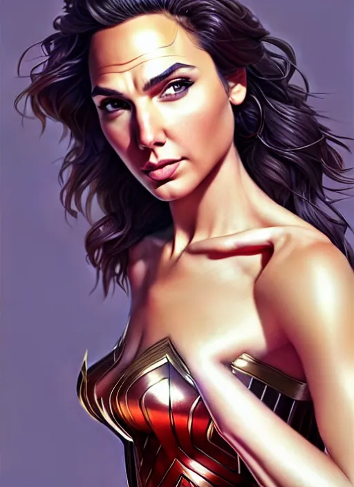 Image similar to full length photo of a gorgeous gal gadot in the style of stefan kostic, realistic, sharp focus, 8k high definition, insanely detailed, intricate, elegant, art by stanley lau and artgerm