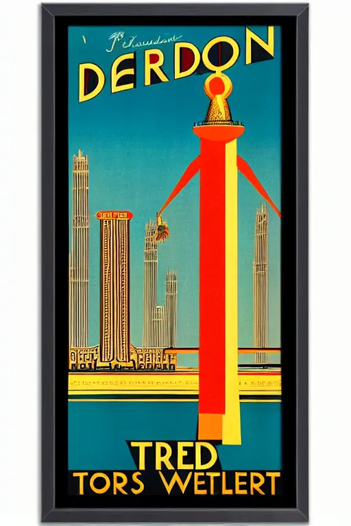 Prompt: art deco travel poster. windsor ontario, framed poster