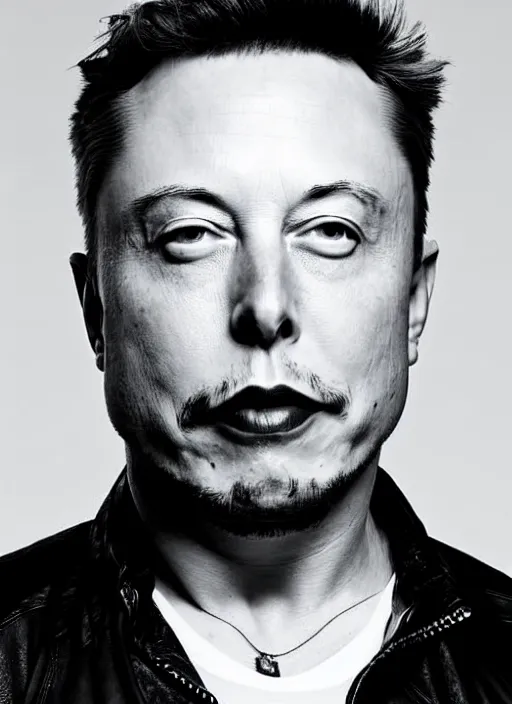 Image similar to A black and white, high contrast portrait of Elon Musk. He has very long hair and a beard. Looks like an old hippie