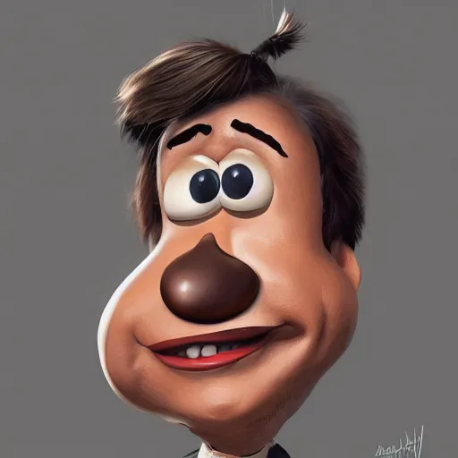 Image similar to teteaclaquestv mr potato head caricature, artgem, digital painting, color painting, hyperrealistic, concept art, oil painting, masterpiece, concept art, trending on deviantart, realistic and detailed face, highly detailed, high quality, 8 k, soft lighting, fancy colors, fantasy, cinematic, high coherence