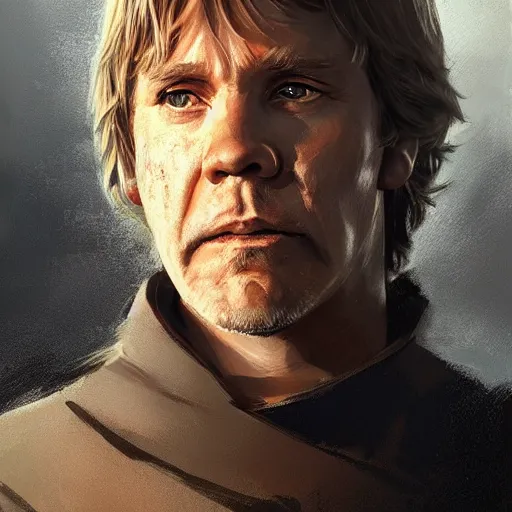 Image similar to portrait of a man by Greg Rutkowski, Commander Luke Skywalker from Star Wars Expanded Universe, he is about 60 years old, beard, wearing tactical gear of the Galactic Alliance, highly detailed portrait, digital painting, artstation, concept art, smooth, sharp foccus ilustration, Artstation HQ