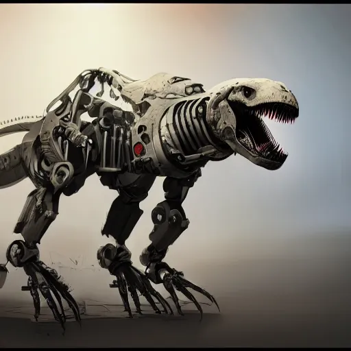 Image similar to a robotic t - rex, anime concept art, highly detailed, 8 k