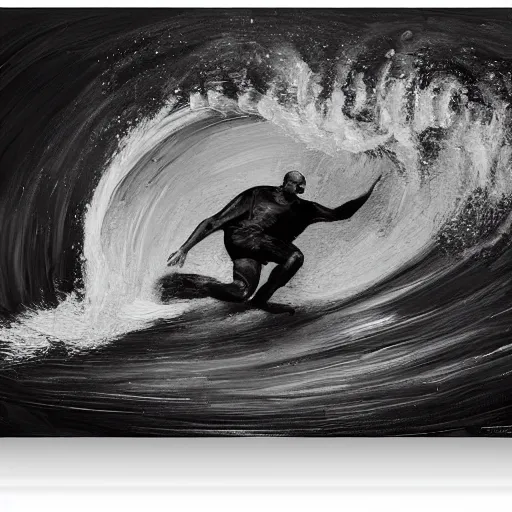 Image similar to an impasto oil painting of kelly slater!! with a moustage painted by leonadro da vinci, 5 0 mm black and white photography, high detail, 4 k resolution