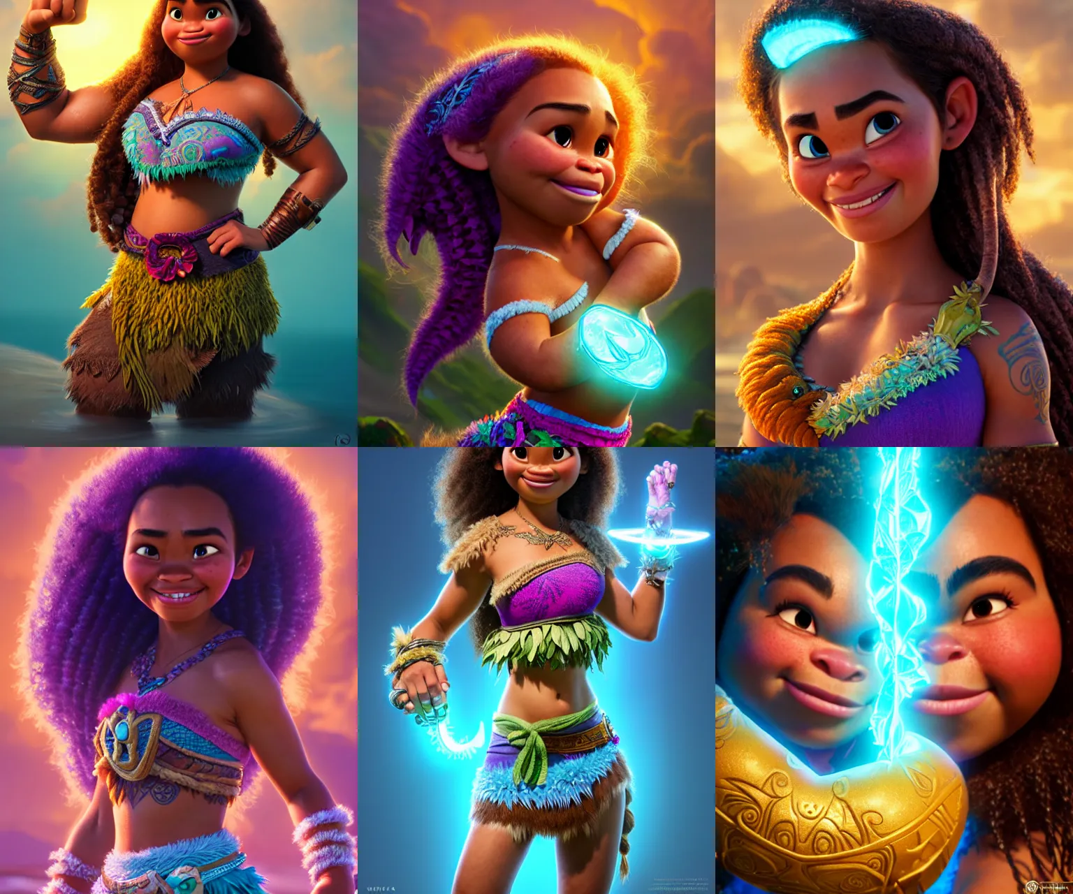 Prompt: ultrarealistic fantasy portrait moana using the infinity gauntlet with intricate details by pixar, bone plants, fantasy character octane render, substance painter, cinematic lighting, volumetric lighting, artstation, dnd art, cgsociety, sharp focus, digital painting by artgerm, gerald brom, wlop