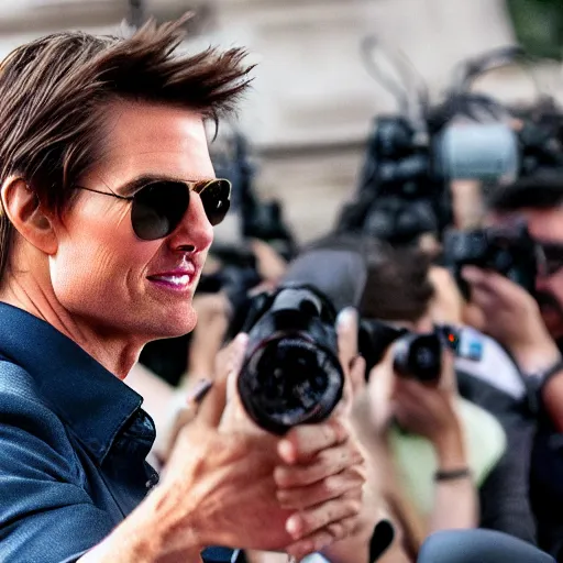 Image similar to real photography of tom cruise taken with 3 0 mm anamorphic lenses