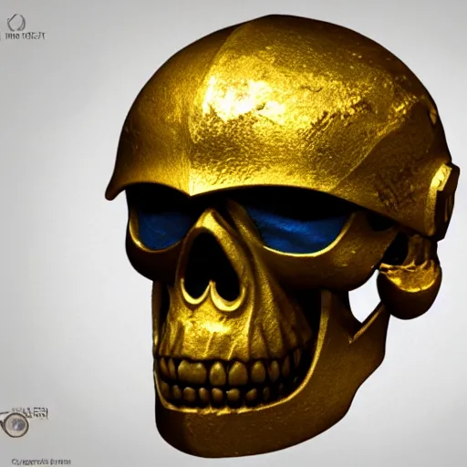 Image similar to 3d render of gold skull knight helmet, hyper realistic, unreal, craig mullins, alex boyd, lord of the rings, game of thrones, dark souls, artstation, warhammer, unreal