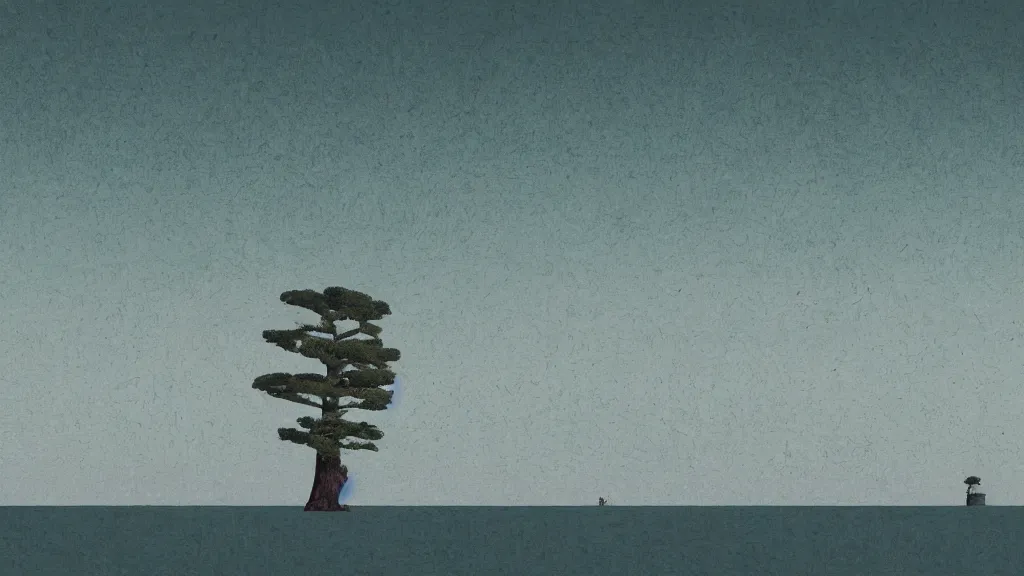 Image similar to a seaside landscape with sequoia trees, japan, a collage painting, in the style of wes anderson, lola dupre, david hockney, isolated on negative white space background dark monochrome neon spraypaint accents volumetric octane render