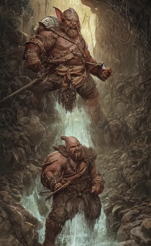 Prompt: last dwarf suvivor is decapitated by elven of forest with dagger, front game card, drark, marvel comics, dark, intricate, highly detailed, smooth, artstation, digital illustration by ruan jia and mandy jurgens and artgerm and wayne barlowe and greg rutkowski and zdislav beksinski