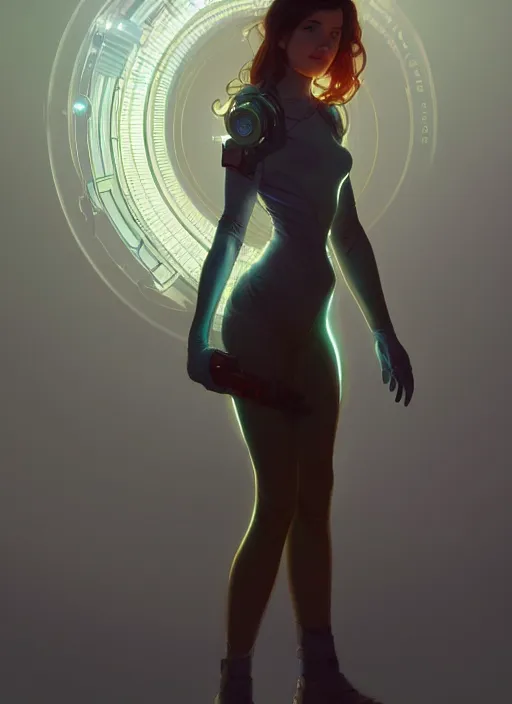 Image similar to full body portrait of girl, chemisty, sci - fi, glowing lights!! intricate, elegant, highly detailed, digital painting, artstation, concept art, smooth, sharp focus, illustration, art by artgerm and greg rutkowski and alphonse mucha, 8 k