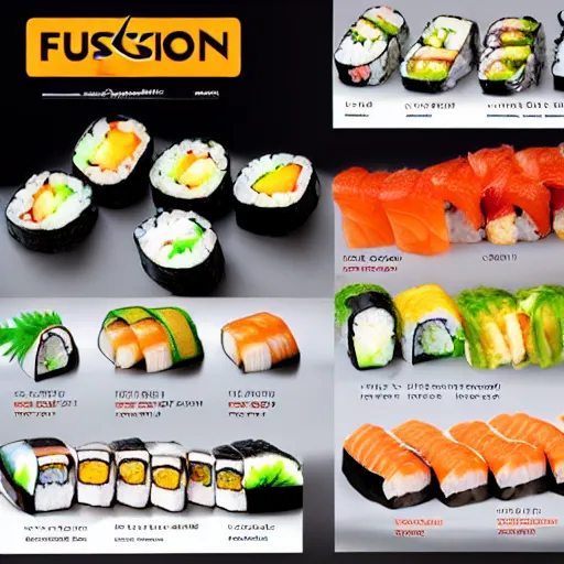 Image similar to fusion sushi menu,promotional,studio lighting,high quality