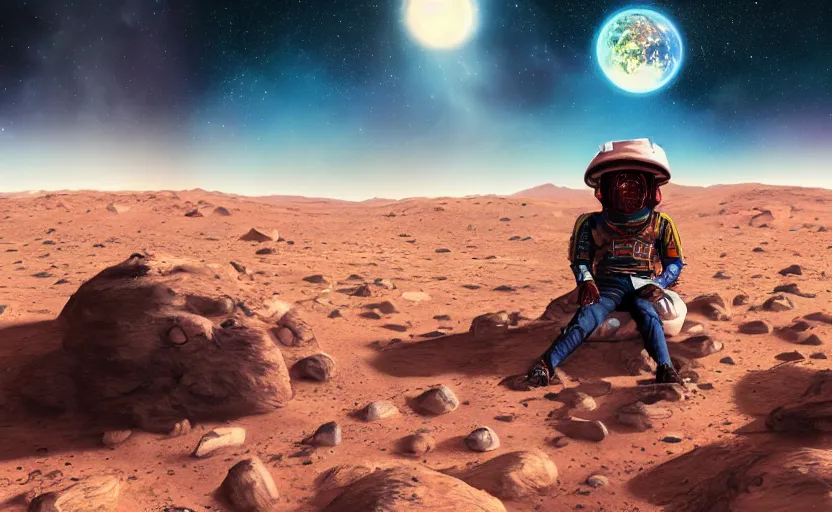 Prompt: Lil Uzi Vert chilling on Mars, planetary digital art, 4k